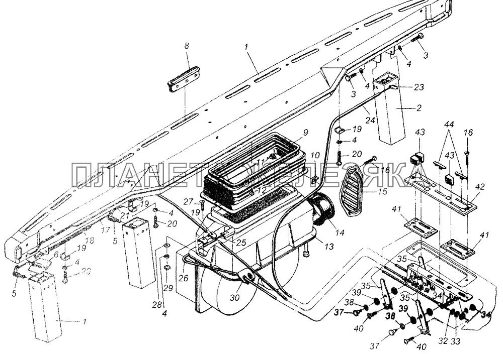 Установка воздушных заслонок и отопителя кабины МАЗ-64226